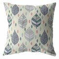 Homeroots 16 in. Dark Green Cream & Gray Leaves Indoor & Outdoor Zippered Throw Pillow 412801